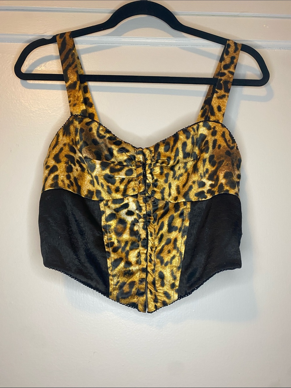 Forever 21 Gold and Black animal print Smocked Cropped Halter Top - Size Small